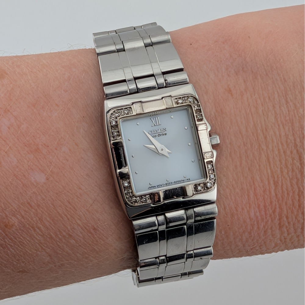 Citizen Eco-Drive B023-S001439 Square MOP Dial Women's Watch Crystal Accent SS - Picture 3 of 10